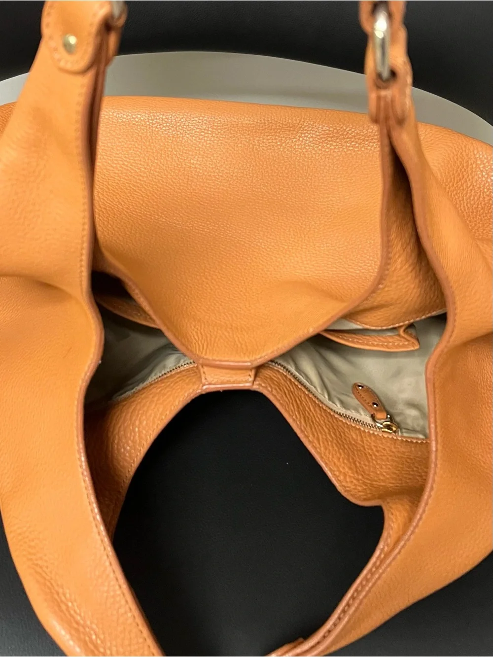 Vintage ST. JOHN Pebbled Leather Hobo Shoulder Bag in Caramel